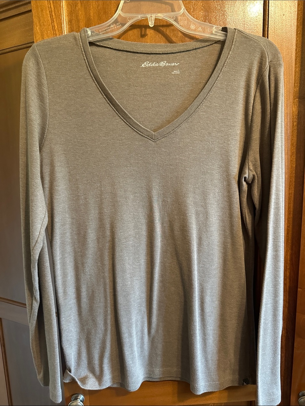 Eddie Bauer V-Neck Long Sleeve Top — Gray